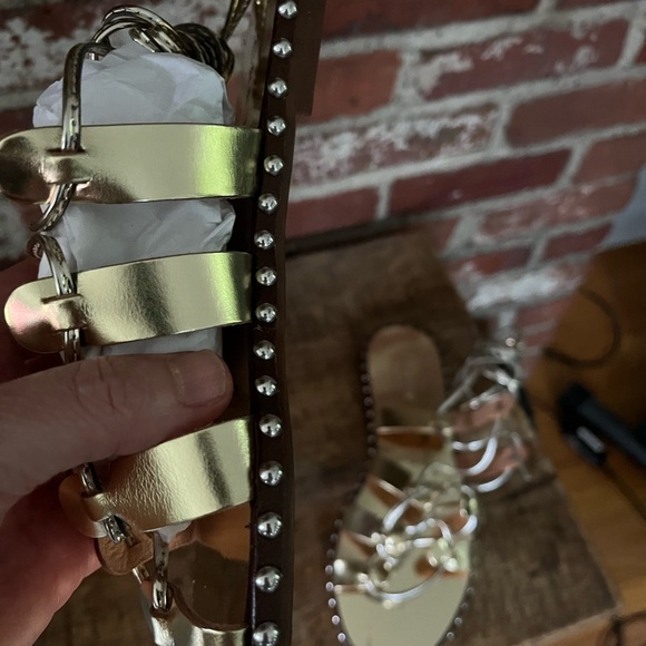 J.Crew gladiator sandals, gold, new made in Italy size 8 1/2 - Picture 6 of 7